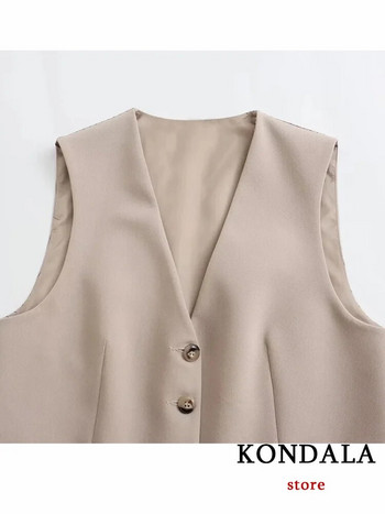 KONDALA Vintage Γυναικείο Γυναικείο Κοστούμι V-λαιμόκοψη μονό στήθος φανελάκι σακάκι + μονόχρωμο ίσιο φαρδύ παντελόνι μόδας 2023 Φθινοπωρινά σετ