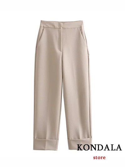 KONDALA senovinis biuro moteriškas kostiumas su V formos iškirpte, liemenė su viena krūtine + tvirtas tiesios laisvos kelnės, madingi 2023 m. rudens komplektai