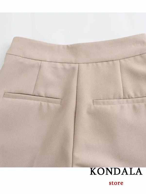 KONDALA senovinis biuro moteriškas kostiumas su V formos iškirpte, liemenė su viena krūtine + tvirtas tiesios laisvos kelnės, madingi 2023 m. rudens komplektai