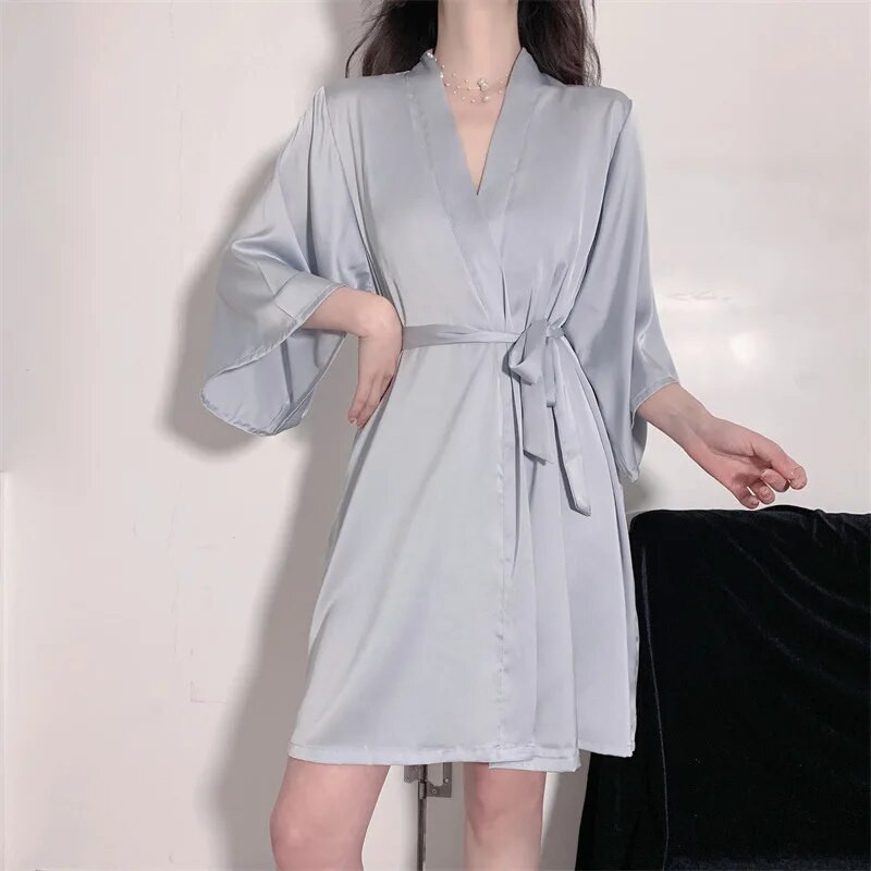 MECHCITIZ Seksi ženske ogrtači u 8 boja Kućna odjeća Satensko donje rublje Čipkani mladenkinski vjenčani ogrtač Spavaćica Odjeća za spavanje Kimono Haljina za kupanje