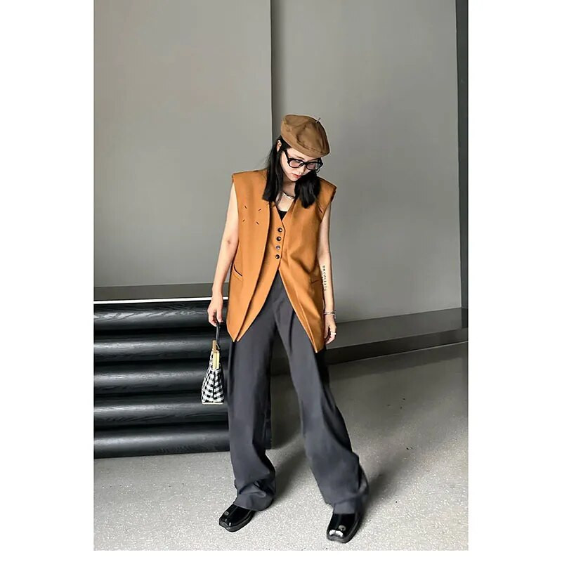 2024 Ženski Proljeće Jesen Široki prsluk Ženski korejski temperamentni prsluci bez rukava Top Lažni dvodijelni prsluci Kaput