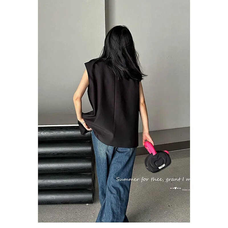 2024 Ženski Proljeće Jesen Široki prsluk Ženski korejski temperamentni prsluci bez rukava Top Lažni dvodijelni prsluci Kaput