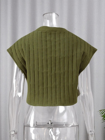 Κέντημα κοντό κομμένο μπλουζάκι για γυναίκες Μόδα αμάνικο μονό στήθος μονόχρωμο γιλέκο 2023 Καλοκαιρινές διακοπές Streetwear Γιλέκο