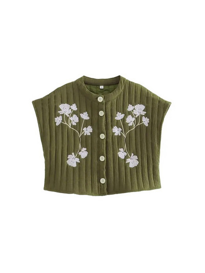 Siuvinėti trumpi apkarpyti viršutiniai moteriški viršutiniai drabužiai, madingi rankoviai, vientisa liemenė 2023 m. vasaros atostogų gatvės aprangos liemenė