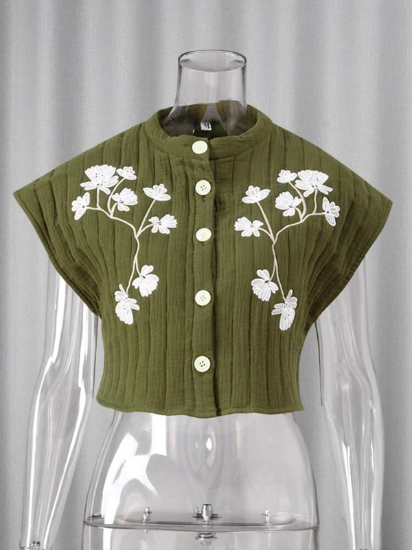 Siuvinėti trumpi apkarpyti viršutiniai moteriški viršutiniai drabužiai, madingi rankoviai, vientisa liemenė 2023 m. vasaros atostogų gatvės aprangos liemenė