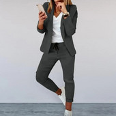 Γυναικείο Σετ παντελόνι Blazer Σετ επαγγελματικό Σετ Μακρύ μανίκι Μασίφ κορδόνι ελαστικό πέτο μέσης Slim Fit Παντελόνι Blazer Παντελόνι Κοστούμι