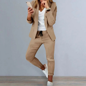 Γυναικείο Σετ παντελόνι Blazer Σετ επαγγελματικό Σετ Μακρύ μανίκι Μασίφ κορδόνι ελαστικό πέτο μέσης Slim Fit Παντελόνι Blazer Παντελόνι Κοστούμι