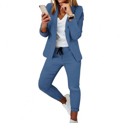 Γυναικείο Σετ παντελόνι Blazer Σετ επαγγελματικό Σετ Μακρύ μανίκι Μασίφ κορδόνι ελαστικό πέτο μέσης Slim Fit Παντελόνι Blazer Παντελόνι Κοστούμι