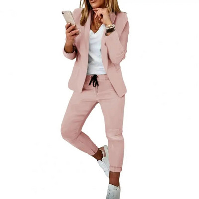 Γυναικείο Σετ παντελόνι Blazer Σετ επαγγελματικό Σετ Μακρύ μανίκι Μασίφ κορδόνι ελαστικό πέτο μέσης Slim Fit Παντελόνι Blazer Παντελόνι Κοστούμι