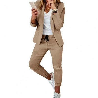 Γυναικείο Σετ παντελόνι Blazer Σετ επαγγελματικό Σετ Μακρύ μανίκι Μασίφ κορδόνι ελαστικό πέτο μέσης Slim Fit Παντελόνι Blazer Παντελόνι Κοστούμι