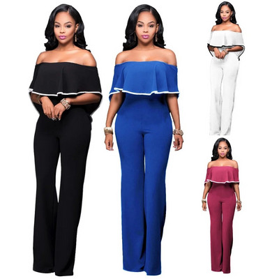 HOOYI Summer Ruffles Women tube wraps Jumpsuit Solid color Clothing Sexy Bodysuit