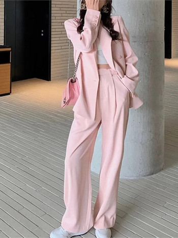 Luck A 2023 Дамски офис бял, розов костюм, панталон от две части, елегантен блейзър, женски комплект, ежедневни свободни панталони, яке, работно облекло