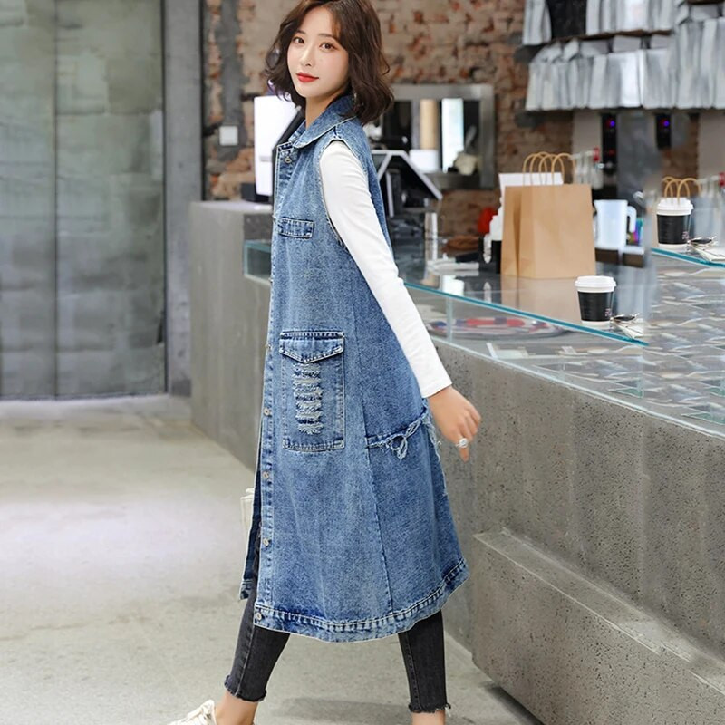 2023 m. pavasario vasaros džinsai, liemenė, ilga kardiganinė džinsinė striukė, blizgučiai be rankovių viršutiniai drabužiai, moteriški drabužiai, paltai, liemenė, kaubojiški viršutiniai drabužiai