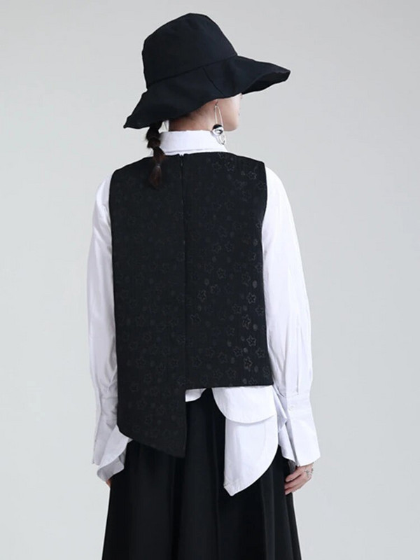 EAM moteriška juoda netaisyklingos geometrinės spalvos bloko laisva liemenė nauja kvadratinė apykaklė be rankovių madinga banga pavasario vasara 2024 1DF6605