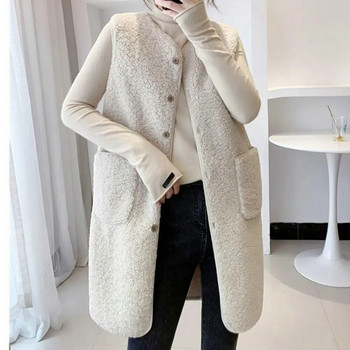 Дамска жилетка Стилно ежедневно палто без ръкави Дамско яке с V-образно деколте и копчета с джоб за ежедневно носене