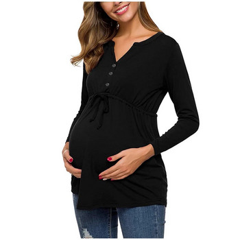 Νέο μπλουζάκι μητρικού θηλασμού Άνοιξη φθινόπωρο V λαιμόχρωμο μονόχρωμο μακρύ μανίκι συν μέγεθος Θηλασμό Κορυφαία ρούχα εγκυμοσύνης