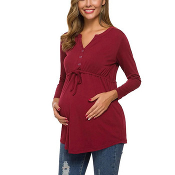 Νέο μπλουζάκι μητρικού θηλασμού Άνοιξη φθινόπωρο V λαιμόχρωμο μονόχρωμο μακρύ μανίκι συν μέγεθος Θηλασμό Κορυφαία ρούχα εγκυμοσύνης
