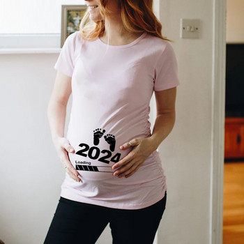 Ризи за обявяване на бременност 2024 г. Мама, бебе, момче и момиче, зареждаща се тениска Облекла за бременни, разкриващи пола, зареждащи бебешки ризи