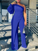 VONDA moteriški vasariniai šliaužtinukai Elegantiškas seksualus 2024 m. kombinezonas ilgomis rankovėmis, netaisyklingu apvadu Tvirtas laisvas laisvalaikio vakarėlio kostiumas