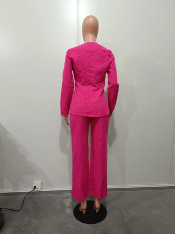CM.YAYA Елегантен розово-червен костюм с блейзър и широки панталони от два комплекта от 2 части за жени Есенно-зимен уличен анцуг за 2023 г.