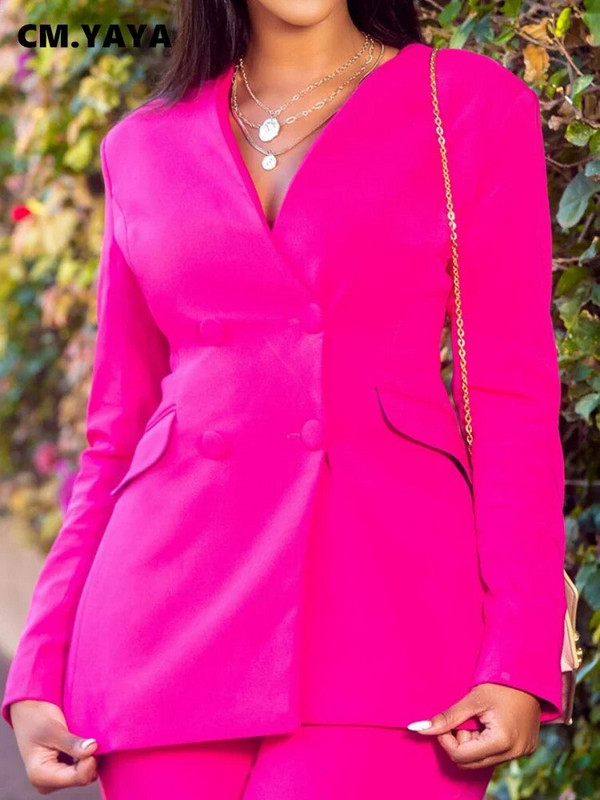 CM.YAYA Elegantno ružičasto crveno sako odijelo i dvodijelni dvodijelni set hlača širokih nogavica za ženu, trenirka jesen zima 2023.