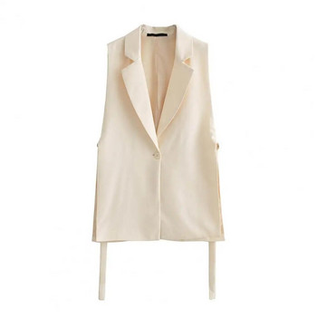 Дамско жилетка, палто с отложна яка, широка жилетка без ръкави, жилетка с едно копче, официален костюм за пътуване със средна дължина, жилетка