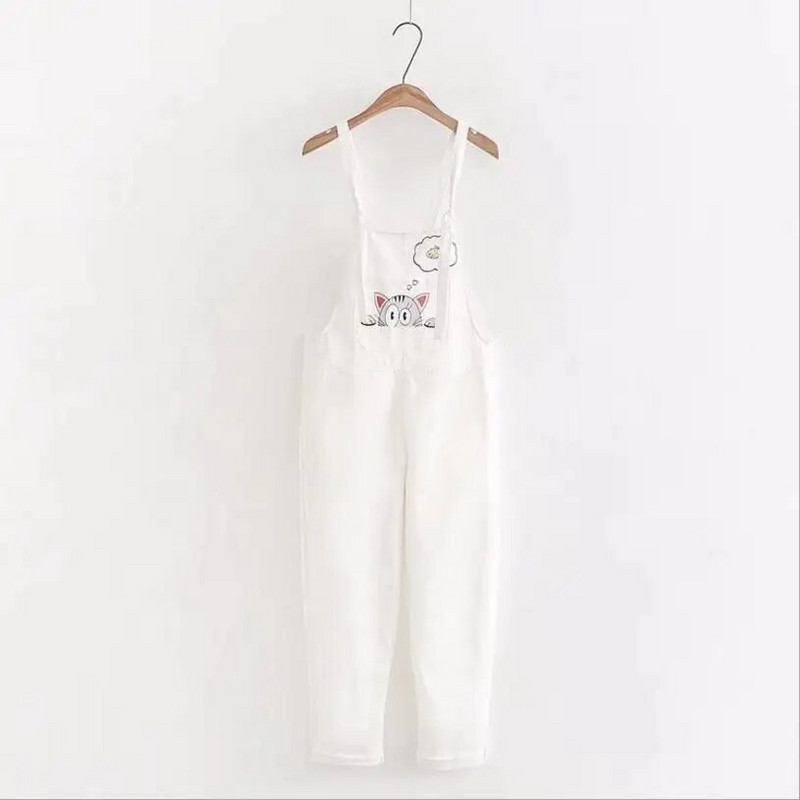 Κορίτσι σε στυλ Japan, Χαριτωμένα κινούμενα σχέδια για γάτα που εκτυπώνει κεντημένες ροζ φόρμες Λευκές μαύρες φόρμες χακί Γυναικείες καλοκαιρινές φόρμες Kwaii