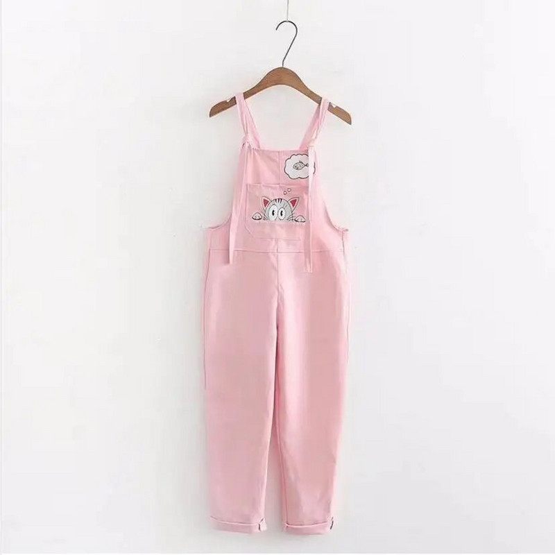 Κορίτσι σε στυλ Japan, Χαριτωμένα κινούμενα σχέδια για γάτα που εκτυπώνει κεντημένες ροζ φόρμες Λευκές μαύρες φόρμες χακί Γυναικείες καλοκαιρινές φόρμες Kwaii