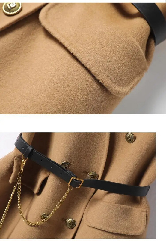 2023 m. rudens/žiemos nauja vilnonė moteriška liemenė vidutinio ilgio V formos iškirptė be rankovių Kam pečių liemenės diržas vilnonis arklio striukės paltas