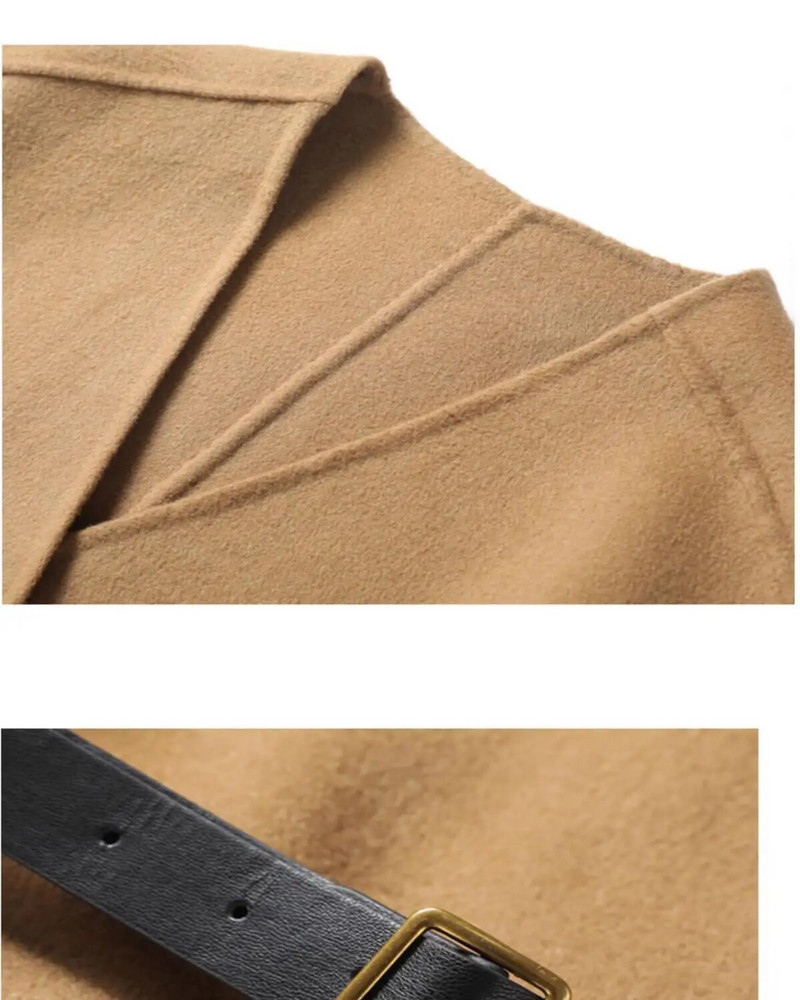 2023 m. rudens/žiemos nauja vilnonė moteriška liemenė vidutinio ilgio V formos iškirptė be rankovių Kam pečių liemenės diržas vilnonis arklio striukės paltas