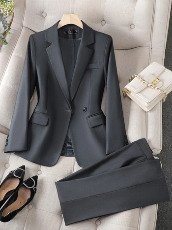 Γκρι μαύρο γυναικείο κοστούμι παντελόνι Επίσημο γραφείο Γυναικεία επαγγελματική δουλειά Ρούχα σακάκι και παντελόνι γυναικείο σετ 2 τεμαχίων