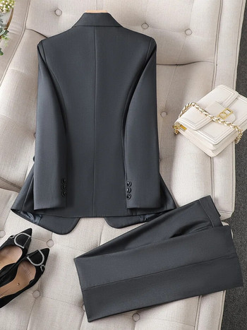 Γκρι μαύρο γυναικείο κοστούμι παντελόνι Επίσημο γραφείο Γυναικεία επαγγελματική δουλειά Ρούχα σακάκι και παντελόνι γυναικείο σετ 2 τεμαχίων