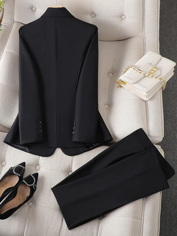 Тъмносиво сив черен дамски костюм с панталон Официален офис дамски бизнес облекло Сако и панталон Дамски комплект от 2 части