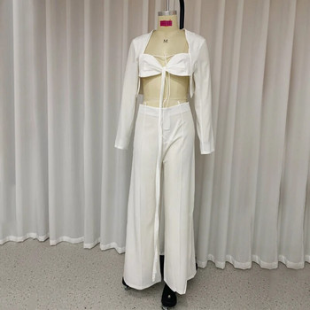 Wefads γυναικείο σακάκι κοστούμι φθινοπωρινής μόδας Σέξι μονόχρωμο μακρυμάνικο ψηλόμεσο V λαιμόκοψη Σετ παντελόνι με κορδόνια Streetwear