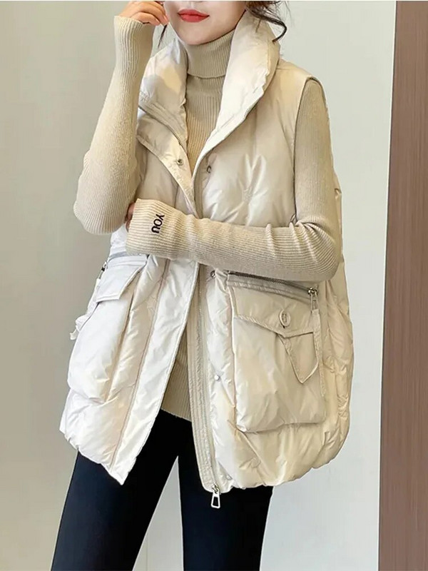 Moteriškos palaidos medvilninės liemenės rudens žiemos moteriškos užtrauktuku didelės kišeninės liemenės Moteriškos tvirtos rankovių liemenės