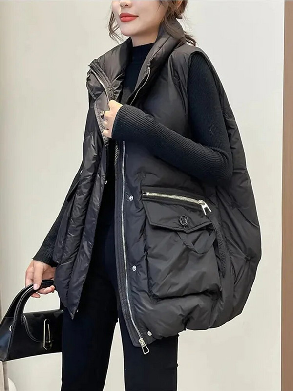 Moteriškos palaidos medvilninės liemenės rudens žiemos moteriškos užtrauktuku didelės kišeninės liemenės Moteriškos tvirtos rankovių liemenės