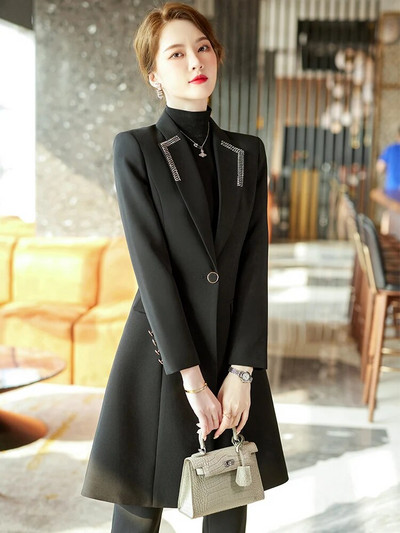 Yitimuceng duga odijela za žene 2023. Modni uredski damski odijela s jednim dugmetom na spušteni ovratnik, jesenski sako s visokim strukom
