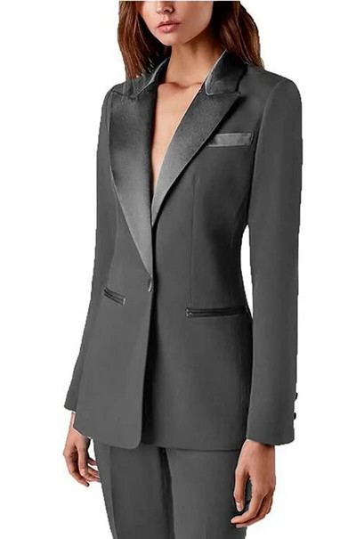 Moteriškas 2 dalių elegantiškas pavasario kostiumas, plonas aksominis atvartas, prašmatnus viršutinis drabužis ilgomis rankovėmis, laisvalaikio apranga, išleistuvių vakarėlio švarkai