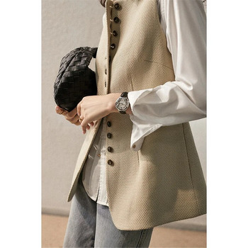 Дамско европейско пролетно есенно палто с жилетка за пътуване до работното място 2023 г. Женско модно едноредно едноредно едноцветно палто с жилетка