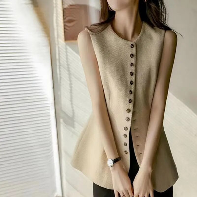Women`s European Spring Autumn Commuting Simplicity Vest Coat 2023  Female Fashion Single Breasted Solid color Vest Overcoat
