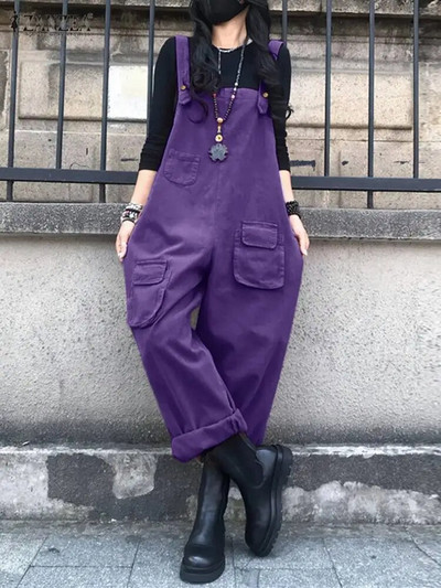ZANZEA Modni ženski kombinezoni Proljetne naramenice Jednobojni kombinezoni Elegantne široke hlače za ležerne naramenice Prevelika ulična odjeća