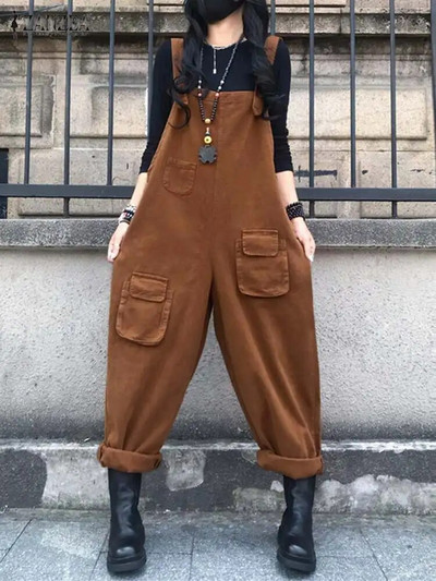 ZANZEA Modni ženski kombinezoni Proljetne naramenice Jednobojni kombinezoni Elegantne široke hlače za ležerne naramenice Prevelika ulična odjeća