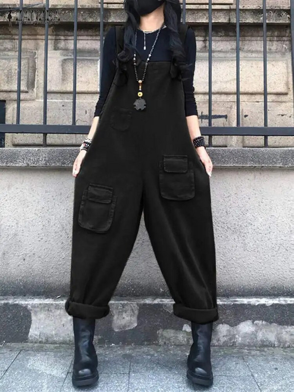 ZANZEA Modni ženski kombinezoni Proljetne naramenice Jednobojni kombinezoni Elegantne široke hlače za ležerne naramenice Prevelika ulična odjeća