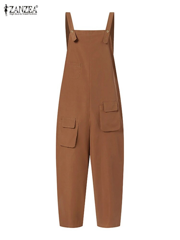 ZANZEA Modni ženski kombinezoni Proljetne naramenice Jednobojni kombinezoni Elegantne široke hlače za ležerne naramenice Prevelika ulična odjeća