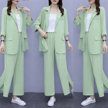 Γυναικείο άνοιξη 2024 Νέο casual λεπτό κοστούμι ασορτί σακάκι Κορεάτικο κομψό φαρδύ παντελόνι μπλέιζερ δύο κομμάτια Γυναικεία κομψά ρούχα