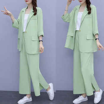 Γυναικείο άνοιξη 2024 Νέο casual λεπτό κοστούμι ασορτί σακάκι Κορεάτικο κομψό φαρδύ παντελόνι μπλέιζερ δύο κομμάτια Γυναικεία κομψά ρούχα