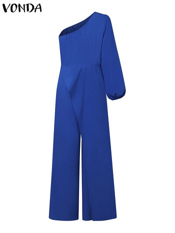 Κομψή γυναικεία φόρμα για πάρτι VONDA 2024 Καλοκαιρινή μακρυμάνικη σέξι μπλούζα με ακανόνιστο στρίφωμα μασίφ, χαλαρές φόρμες παιχνιδιών