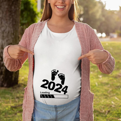 Terhességi bemondó ingek 2024 Anya Kisfiú és Lány Betöltő póló Kismama ruhák Nemek Felfedi Baby Loading Ingek