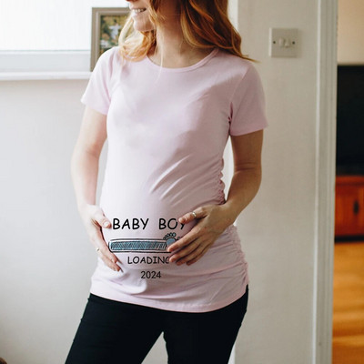 Terhességi bemondó ingek 2024 Anya Kisfiú és Lány Betöltő póló Kismama ruhák Nemek Felfedi Baby Loading Ingek