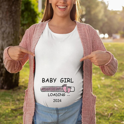 Terhességi bemondó ingek 2024 Anya Kisfiú és Lány Betöltő póló Kismama ruhák Nemek Felfedi Baby Loading Ingek